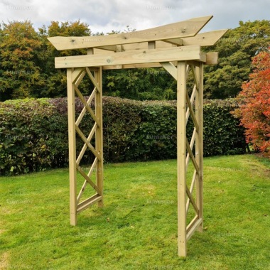 Pressure Treated Garden Arch 957 - Oriental Style Roof, Trellis Pressure Treated Garden Arch 957 - Oriental Style Roof, Trellis