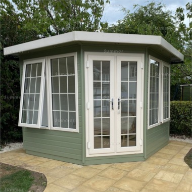 Corner Summerhouse 450 - Painted, Double Glazed PVCu, Fitted Free Corner Summerhouse 450 - Painted, Double Glazed PVCu, Fitted Free