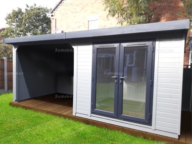 Pent Garden Office 458 - Painted, PVCu, Verandah, Fitted Free Pent Garden Office 458 - Painted, PVCu, Verandah, Fitted Free