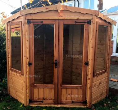 Corner Summerhouse 143 - Large Panes, Double Door, Fitted Free