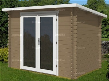 Double Door Pent Roof 28mm Log Cabin 484 - Large Panes