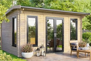 45mm Side Door Apex Log Cabin 905 - Double Glazed PVCu, Large Panes