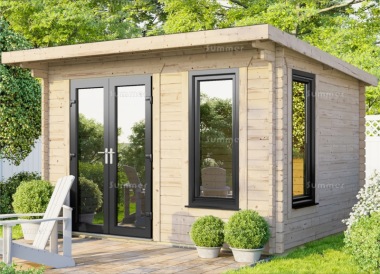 45mm Pent Log Cabin 907 - Double Glazed PVCu, Large Panes