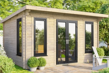 45mm Pent Log Cabin 911 - Double Glazed PVCu, Large Panes