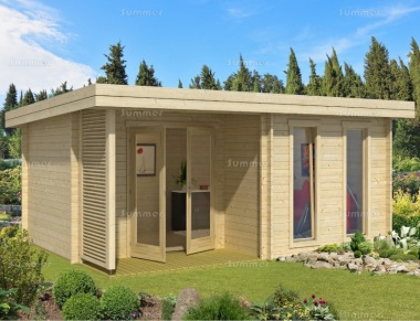 Pent Roof 45mm Log Cabin 284 - Integral Porch, FSC® Certified Pent Roof 45mm Log Cabin 284 - Integral Porch, FSC® Certified