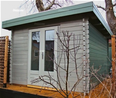 Double Door Pent Roof Log Cabin 599 - Large Panes