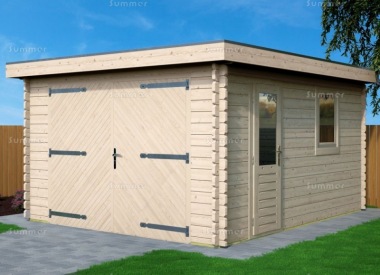 Woodpro Wooden 45mm Log Garage 677 - Pent, Hinged Doors