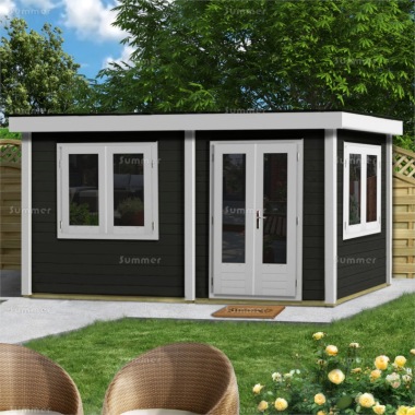 Woodpro Double Door 45mm Pent Roof Log Cabin 222 - Double Glazed Woodpro Double Door 45mm Pent Roof Log Cabin 222 - Double Glazed