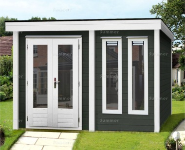 Woodpro Double Door 28mm Pent Roof Log Cabin 224 - Double Glazed