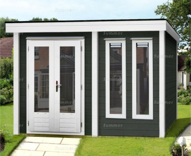 Woodpro Double Door 28mm Pent Roof Log Cabin 224 - Double Glazed Woodpro Double Door 28mm Pent Roof Log Cabin 224 - Double Glazed