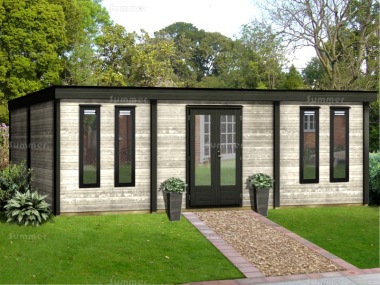 Woodpro Double Door 28mm Pent Roof Log Cabin 227 - Double Glazed Woodpro Double Door 28mm Pent Roof Log Cabin 227 - Double Glazed