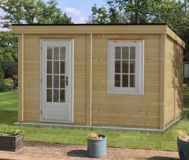 Single Door 28mm Pent Roof Log Cabin 230 - Double Glazed