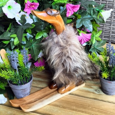 Decorative Wooden Duck 254 - Brown Fur, Goggles and Skis Decorative Wooden Duck 254 - Brown Fur, Goggles and Skis